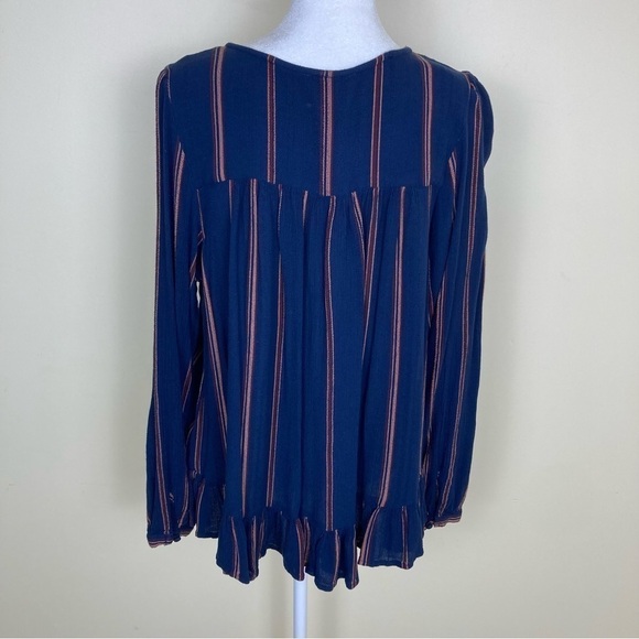 American Eagle Boho Relaxed Peasant Blouse Ruffled Navy/Rust Brown Size S - Picture 9 of 16
